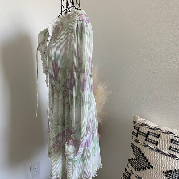 Avantlook Lantern Sleeve Pleated Ruffle Mini Dress Pastel Watercolor NEW Medium - Picture 7 of 11